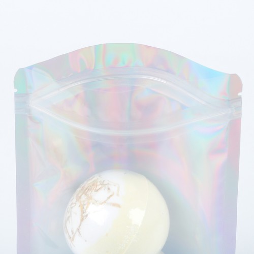 100 Windowed Silver Holographic Stand Up Bags with QuickQlick™ Seal for Food