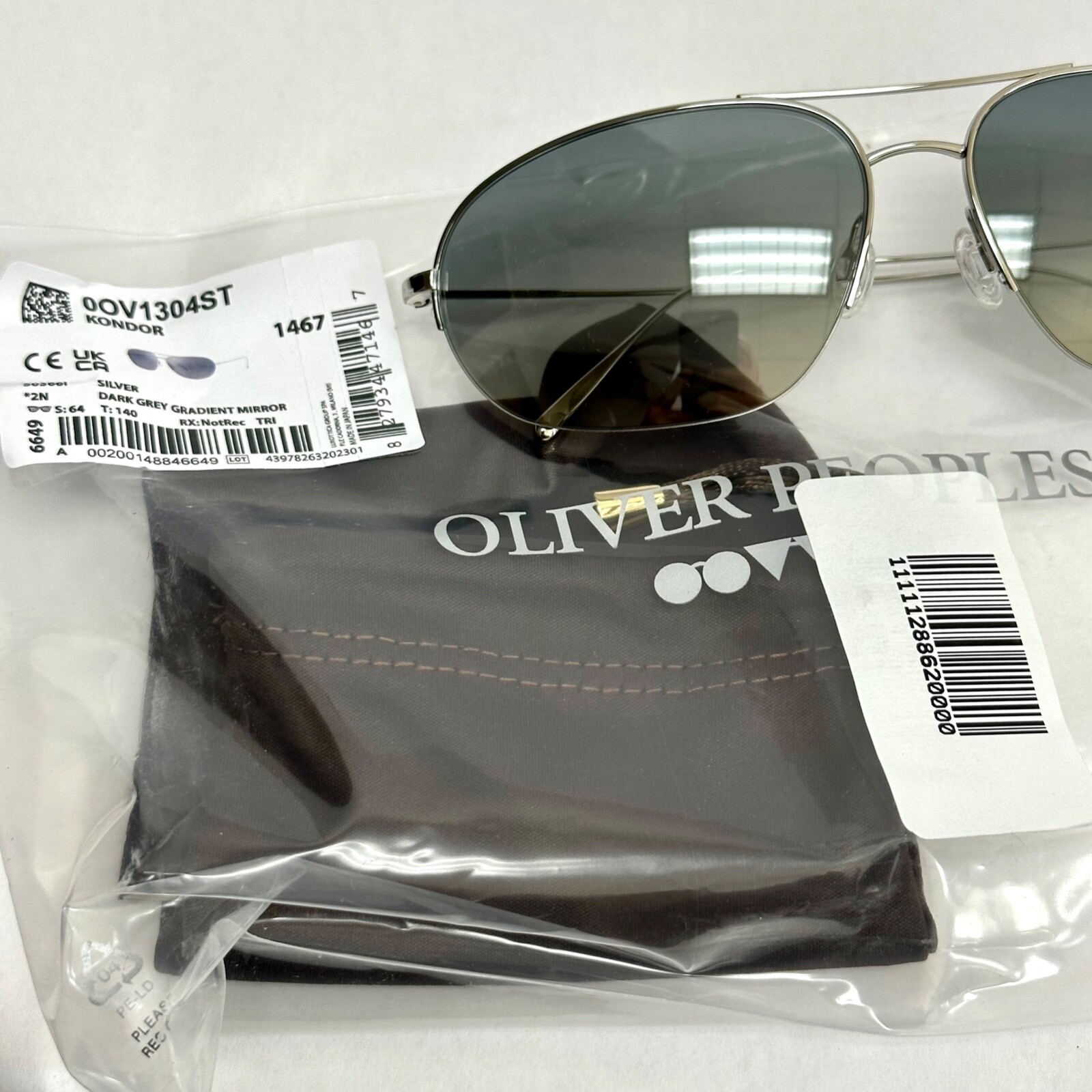 Pre-owned Oliver Peoples Kondor Ov1304st Silver Gradient Mirror Titanium Sunglasses 1304 In Gray