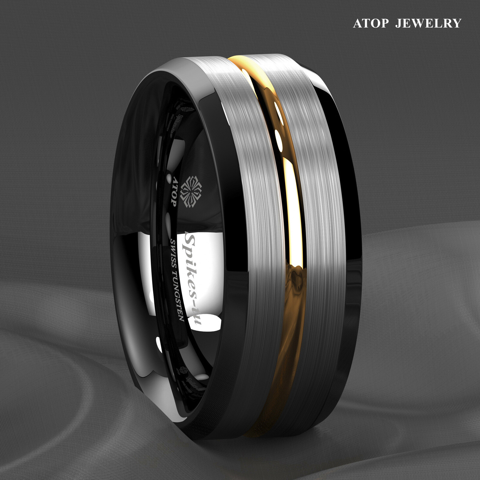 8/6Mm Silver Brushed Black edge Tungsten Ring Plated Metal ATOP Men wedding band