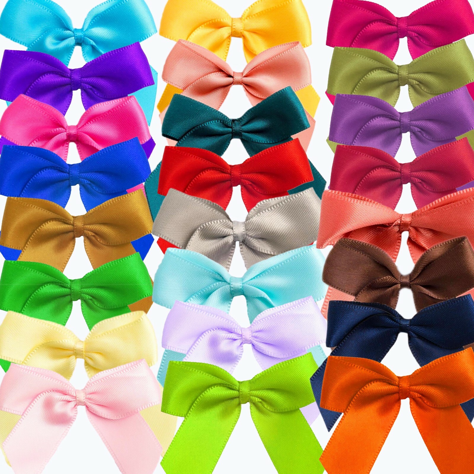 43 COLOURS SATIN BOWS 5cm Self Adhesive Pre-Tied Ribbon Gift