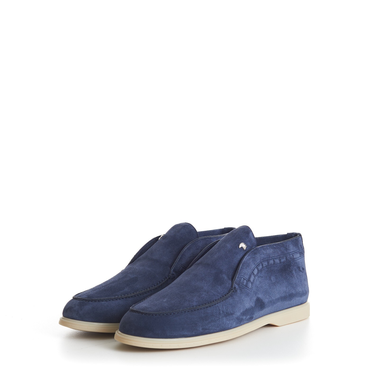 Pre-owned Stefano Ricci 1100$ Blue Suede Slip-on Ankle Boots - Eagle Head Application