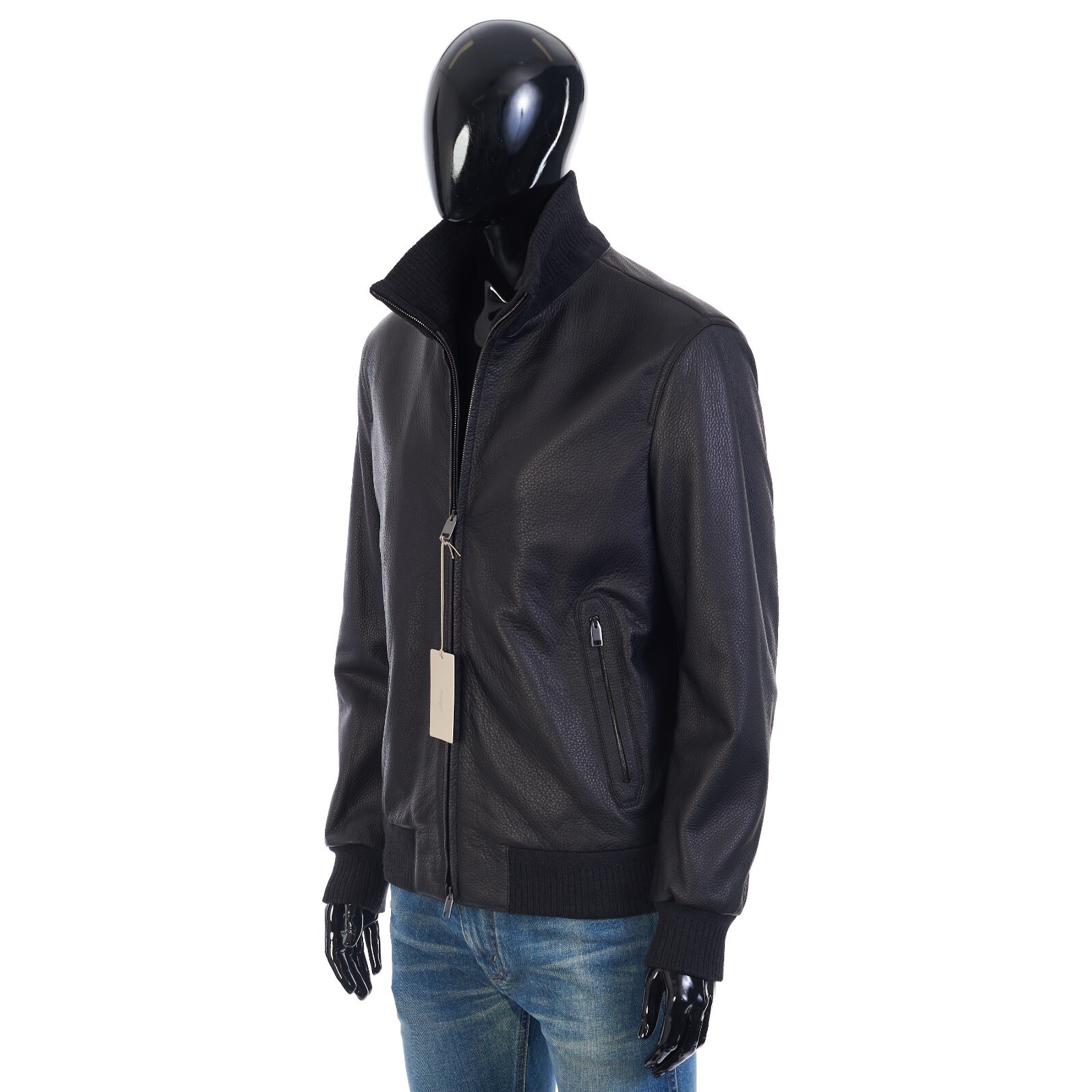 BRIONI BRIONI 6995$ ICONIC BLACK LEATHER BOMBER JACKET