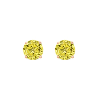 Pre-owned Shine Brite With A Diamond 2.50 Ct Round Cut Canary Earrings Studs Solid 14k Rose Gold Screw Back Basket In White/colorless