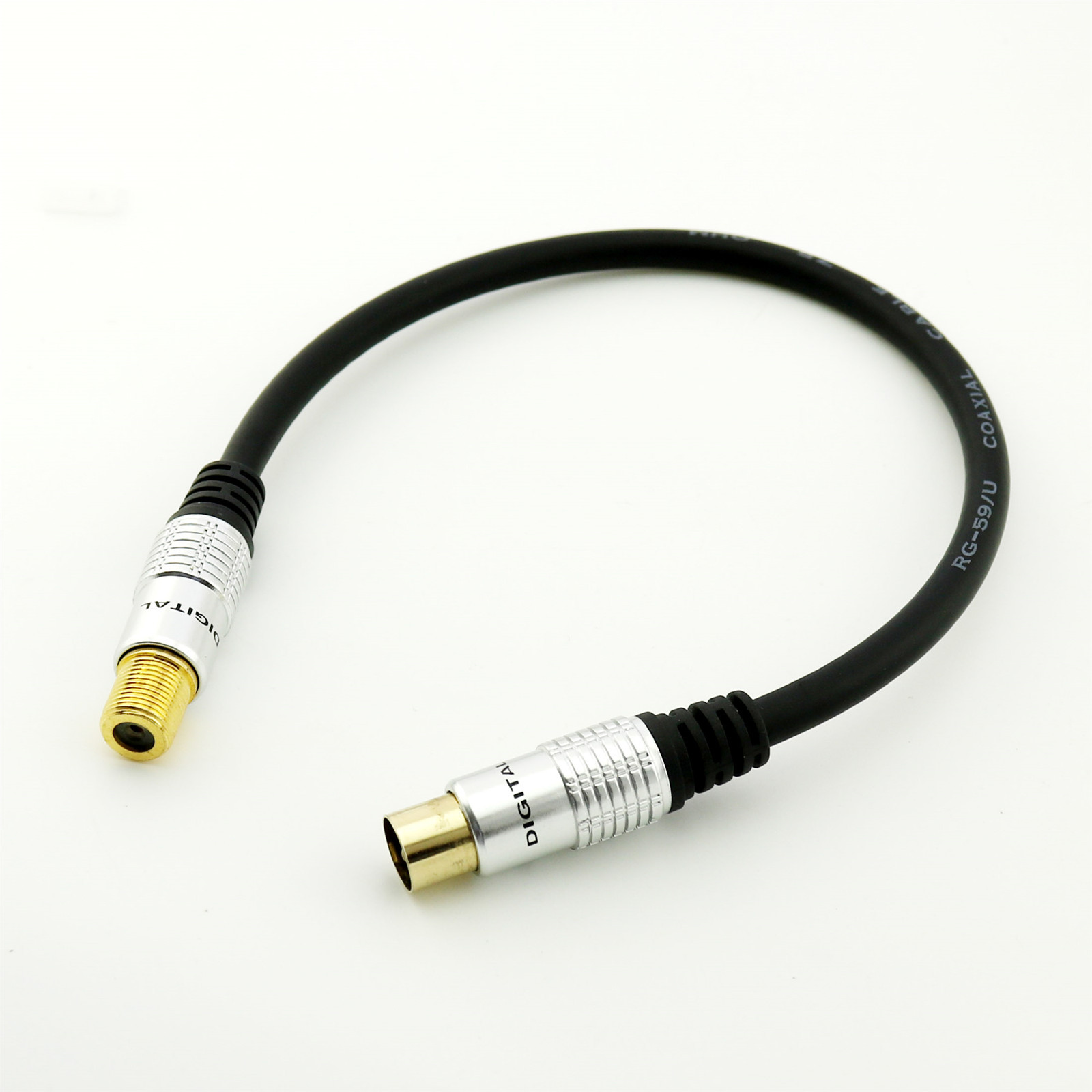 1x 1FT Gold 9.5mm TV Satellite Male to Ftype Male Coaxial Antenna