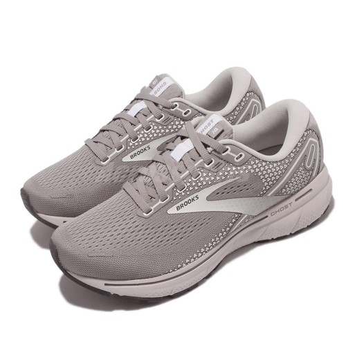 Brooks Ghost 14 D Wide Grey Beige Women Running Sneaker 1203561D-089