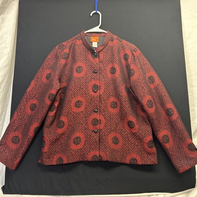 Size 12 Long Sleeve Red Jacket By Hearts Of Palm. Embroidered Pattern, Stunning