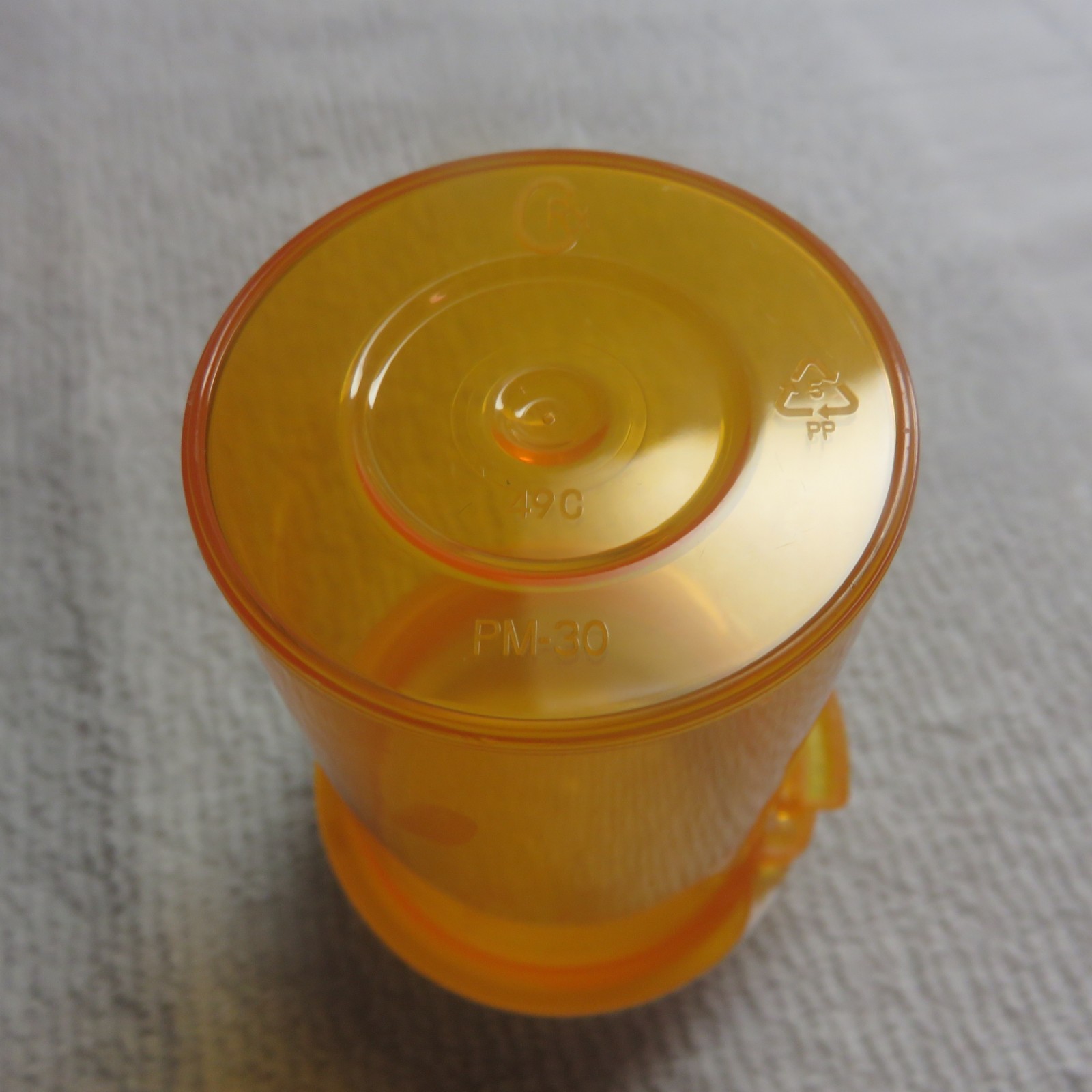 Lot Of 21 Empty Used RX Amber Pill Bottles With Safety Lids -All Same Size PM-30