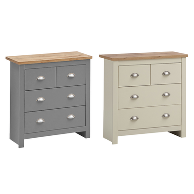 Chest of 4 Drawers Bedroom Storage Cabinet Cream with Oak Effect Top Modern