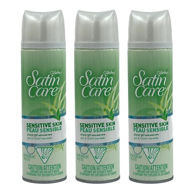 3 Pack Gillette Satin Care Sensitive Skin Shave Gel 7 oz with Aloe Vera Women's