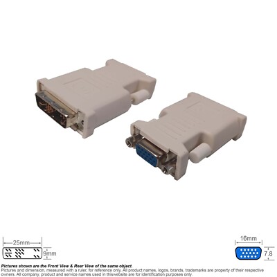 Adapter Video DVI 12 +5 17 Pin Analog Male VGA D-Sub HD 15 Pin HD15 Female