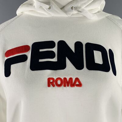 FENDI x FILA 2018 Size L White Black Red Cotton Logo Hoodie