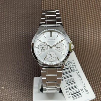 Casio LTP-V300D-7A White Analog Multi-Hand Stainless Steel Ladies Casual Watch