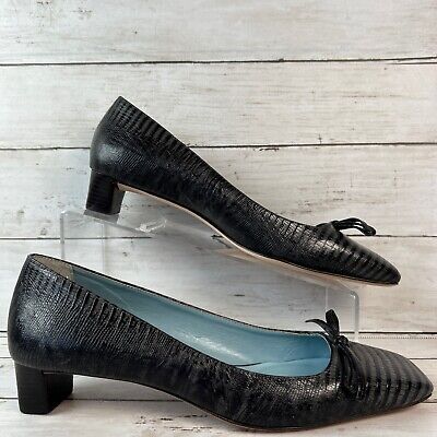 Frances Valentine Pumps Womens 10B Mary Lizard Embossed Gray Leather Square Toe