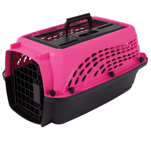 Petmate 2-Door Top Load Pet Dog Kennel, Pink, 19"L