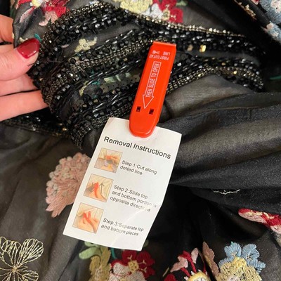 Pre-owned Mac Duggal 79361 Embroidered Bishop Sleeve V Neck Flowy Gown Black Multi 14