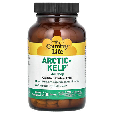 Country Life Arctic-Kelp 225 mcg 300 Tablets Gluten-Free, GMP Quality Assured,