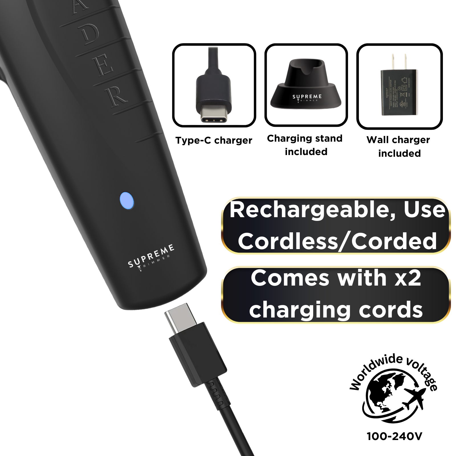 Supreme Trimmer Vader Trimmer ST3778 | DLC T-Blade Hair Trimmer/Liner | Black