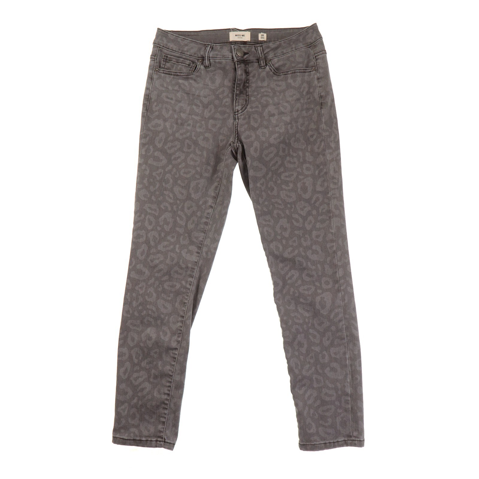 Miss Me Gray Leopard Print Mid Rise Ankle Skinny Jeans