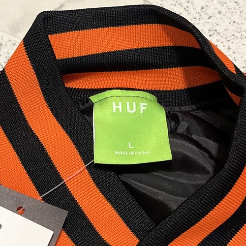 New HUF Satin Bomber Baseball Jacket Black Orange Men’s Size Large