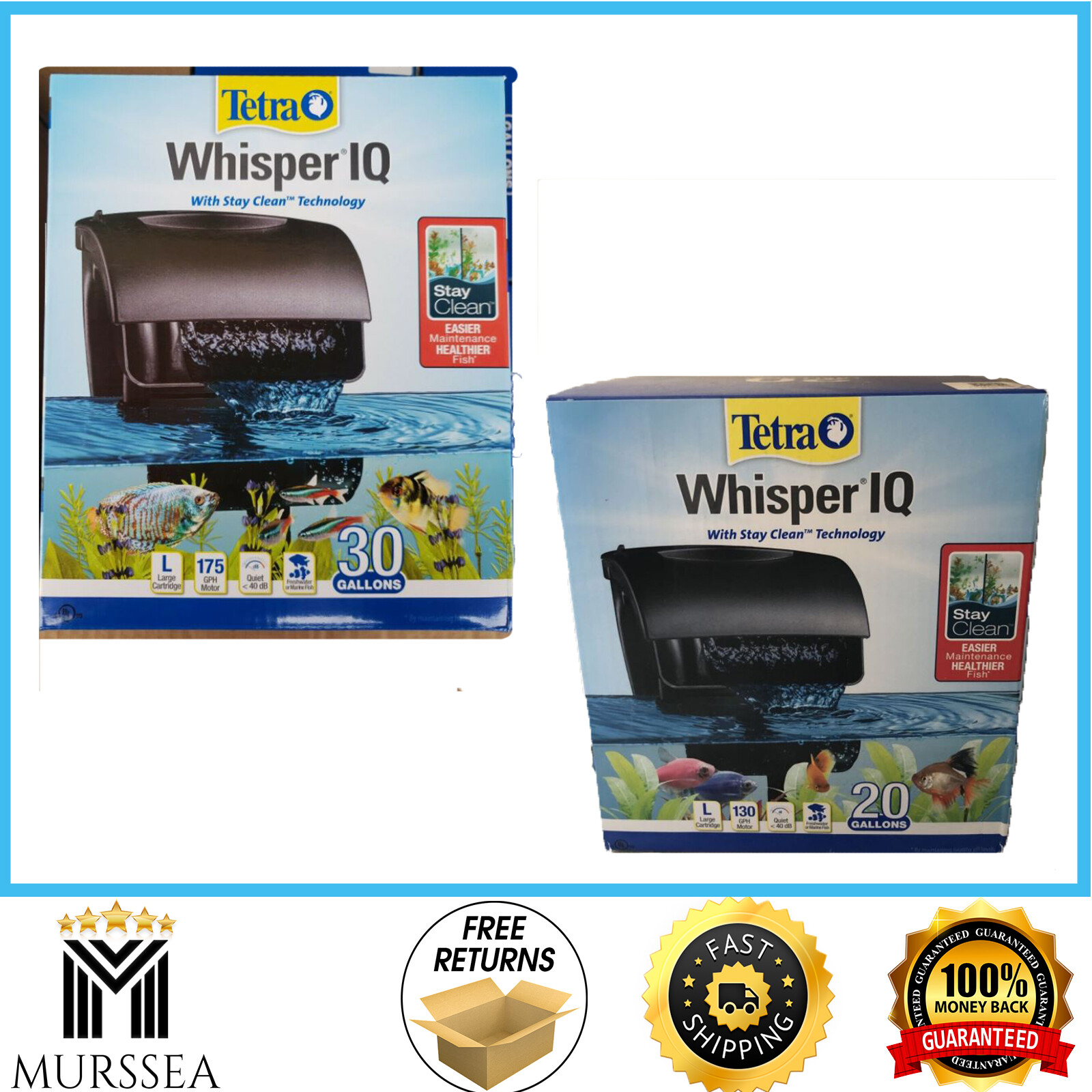 Tetra Whisper IQ Power Filter with Stay Clean Technology 20 and 30 Gallon New