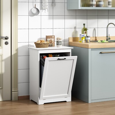 Modern Tilt-out Trash Cabinet Wood Kitchen Garbage Can Holder Recycling Cabinet