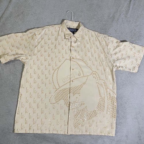 【2plan】23FW★ [MADE] Lauren Button Over T-Shirt VTG Leak Wear Shirt Adult 2XL XXL Tan Y2K Tan Button Up All