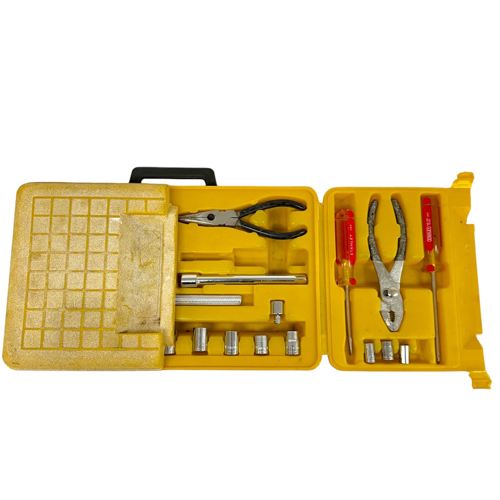 25 pcs Hand Tool Kit Set with Foldable Portable Tool Box Yellow