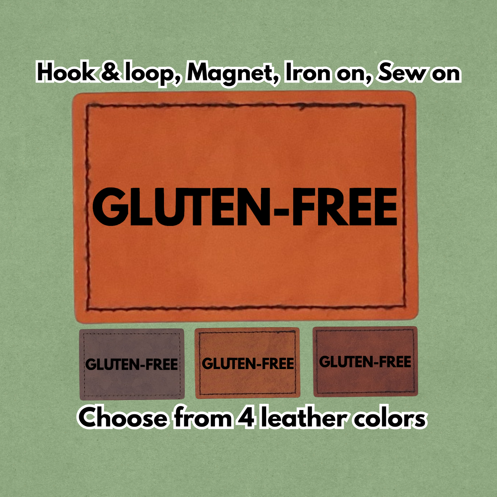 Gluten-Free - Leather Patch - Magnet, Hook and Loop, Iron on and Sew on