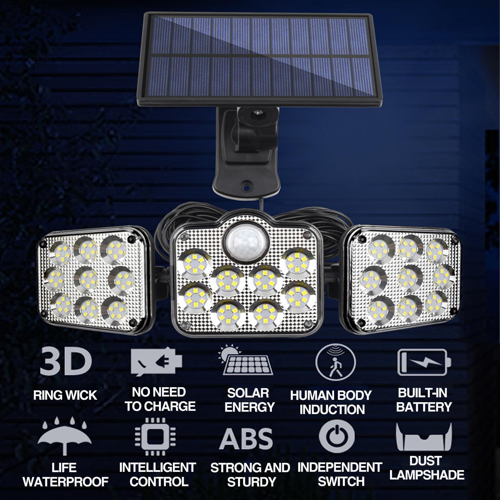 3-Head LED Solar PIR Motion Sensor Light Outdoor Garden Wall Lamp ...