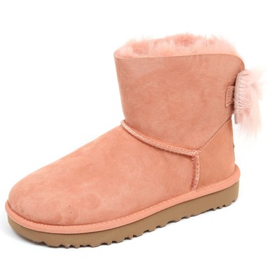 Pre-owned Ugg F7654 Stivale Donna Pink  W Fluff Bow Mini Fiocco Bow Boot Shoe Woman In Rosa