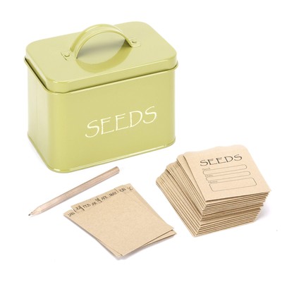 Katai Steel Seed Storage Box Organiser in Green. Compact Seed Packet Containe...
