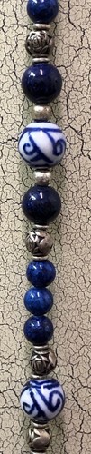 Vintage Ceramic Bead Necklace Scottish Terrier Dog Scotty Blue And White