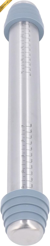 Stainless Steel Rolling Pin with 4 Silicone Guides Rings, Rustproof Dough Roller