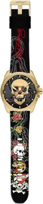 ED HARDY Skull Men's Quartz Movement Gold/Multicolor Print Analog Watch