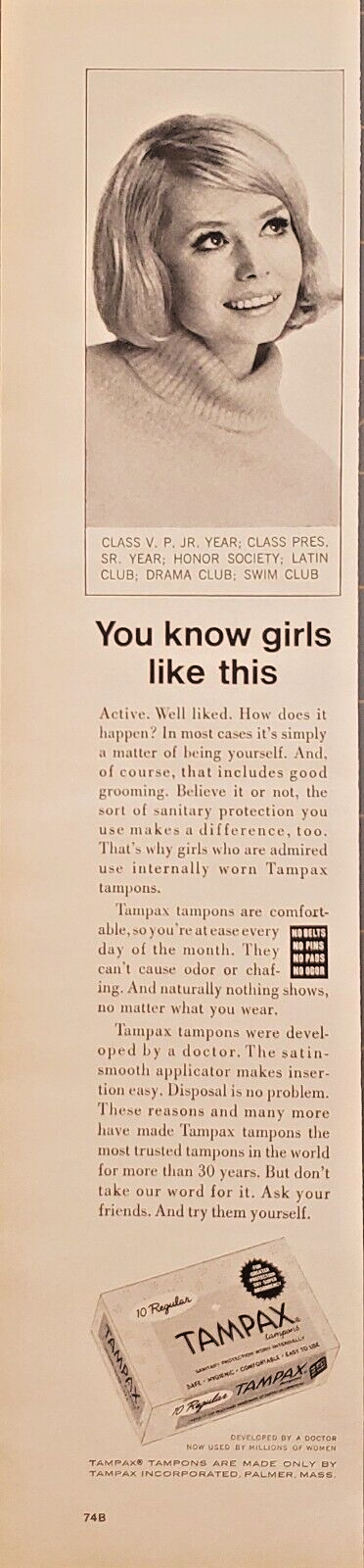 1969 Tampax Tampons Vintage Print Ad You Know Girls Like This