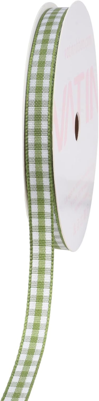 Moss Green and White Gingham Ribbon, Each Roll Measuring 1/4 Inch Wide by 10 Yar