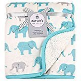 HTF NWT Carters Turquoise Aqua And White Elephant Velour Sherpa Baby Blanket
