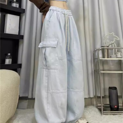 Spring Lady Harajuku Girls Retro Straight Casual Pants Street Wide Legs Trousers