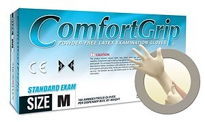 Disposable Gloves, Comfort Grip Powder Free Standard Latex Examination Gloves - 
