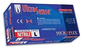 Microflex MFXUS220L UltraSense Nitrile Glove, Powder Free, 9.6'' Length, 3.1 mils