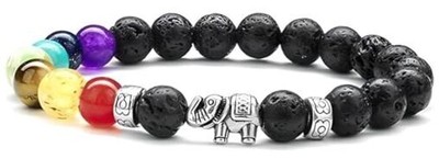 Natural Sone Elephant Bracelet - Handcrafted Charm Jewelry 7 Chakra Silver/Lava
