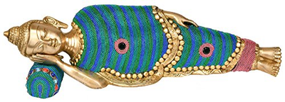 Exotic India Mahaparinirvana Buddha Tibetan Buddhist Deity - Brass with Inlay