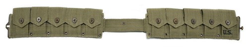 US M1 Garand M1923 Cartridge Belt Dark OD Marked JT&L 1944 will fit up to 49"