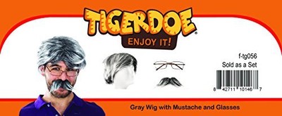 Tigerdoe Old Man Costume Dress Up Set GREY Wig Mustache Grandpa Glasses 3