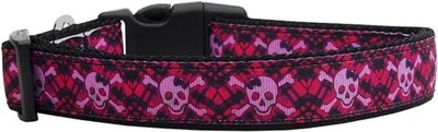 Mirage Pet Products Hot Pink Plaid Skulls Nylon Dog Collars, Extra Small
