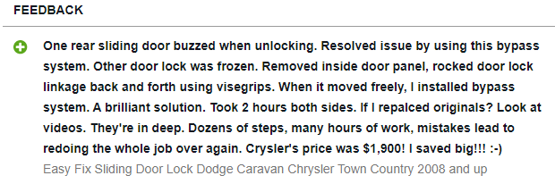 Easy Fix Sliding Door Lock Dodge Caravan Chrysler Town Country VW Routan 2008 +