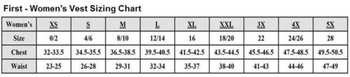 First Manufacturing Size Chart