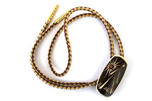 Cravatta Bolo Da Rodeo Da Cowboy Ovale Rossa Con Motivo Sud - Foto 9