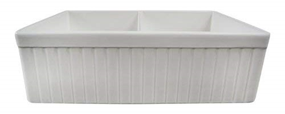 ALFI brand AB537 Biscuit 32-Inch Fluted Double Bowl Fireclay Farmhouse Kitchen