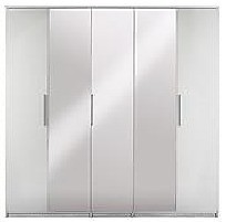 Prague Gloss 5 Door Mirrored Wardrobe White Frame Grey Ash